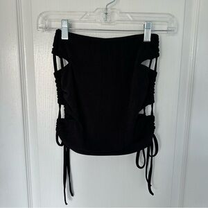 SEXY SUMMER BLACK CUT OUT SIDE BODYCON MINI SKIRT WITH ADJUSTABLE STRAPS  XS/S
